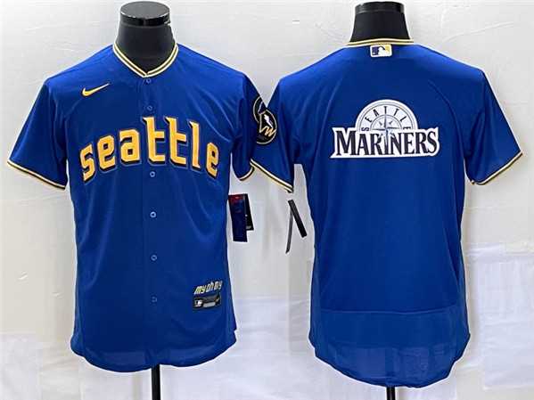 Men%27s Seattle Mariners Royal Team Big Logo 2023 City Connect Flex Base Stitched Jersey->texas rangers->MLB Jersey